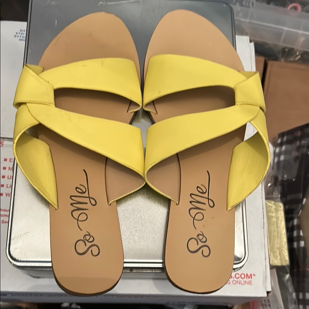 So Me Yellow Sandals Double Strap Casual